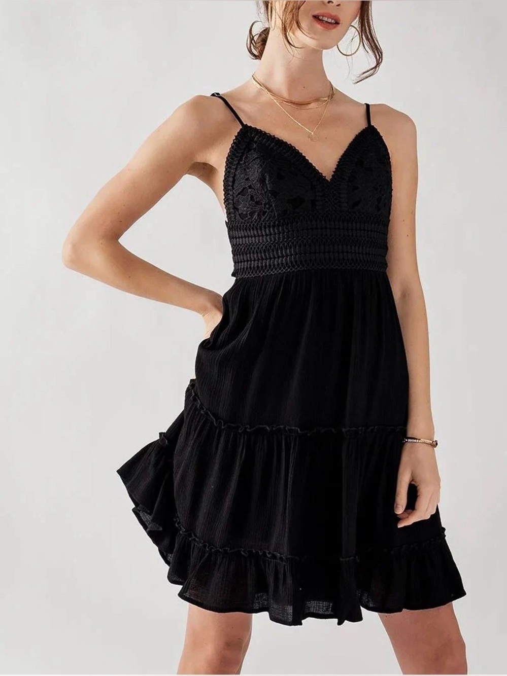 Black Mini Dress Tie Back Feminine Going Out Large Stretchy